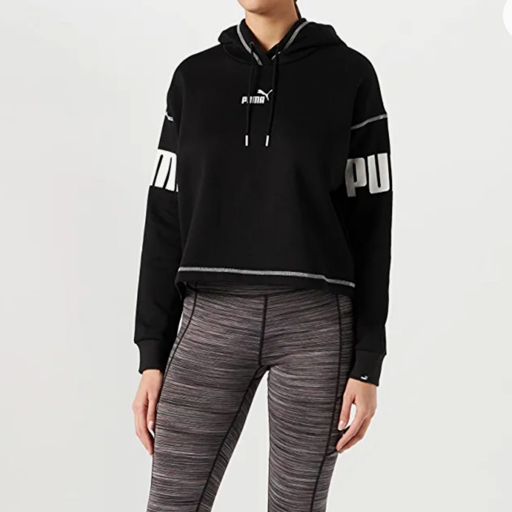 NEW Puma Crop Power Hoodie Sweatshirt Cotton Black Noir Women's Size 3X